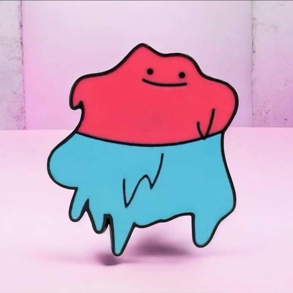 Cute Two-Tone Drip Character Enamel Pin - Pink & Blue Ditto